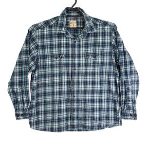Mens Red Head Blue White Plaid Flannel Shirt Button Down Long Sleeve Size XL